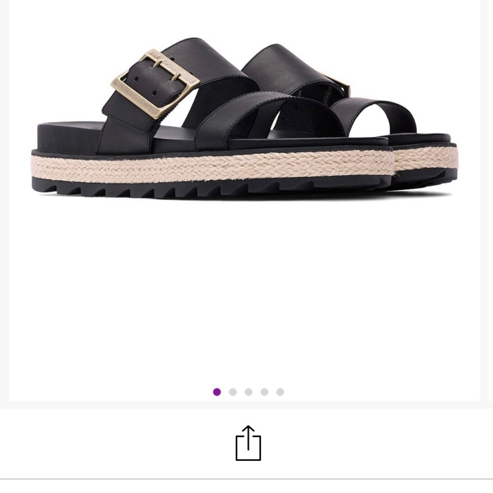 SOREL black leather & jute buckle slide sandals